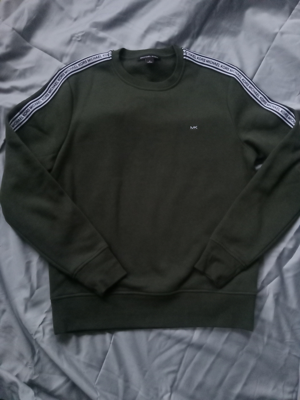 Michael Kors Men's Dark Green Crewneck Sweater with Logo Tape